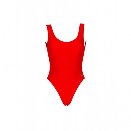 Maillot de bain sportif 1 pièce rouge - Échancré, bretelles fixes, tailles 36-46