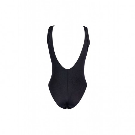 Maillot de bain 1 pièce gainant bonnet C, uni noir et détail argent, taille 36 à 52