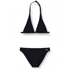 Maillot 2 pièces - Haut triangle ajustable & culotte classique, uni noir, tailles 4 à 14 ans