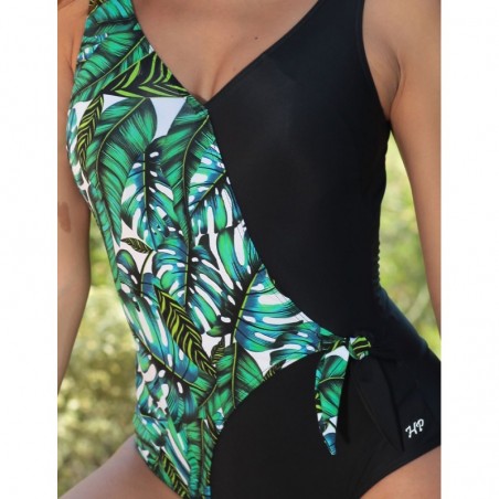 Maillot de Bain 1 pièce Gainant Noir à Motif Feuillage - Du 36 au 54