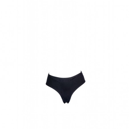 Bas de maillot de bain femme taille haute, culotte échancrée brésilienne, uni noir