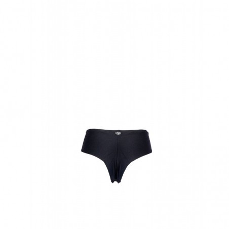 Bas de maillot de bain femme taille haute, culotte échancrée brésilienne, uni noir