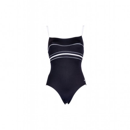 Maillot de bain 1 pièce femme fines bretelles décolleté rond noir et blanc