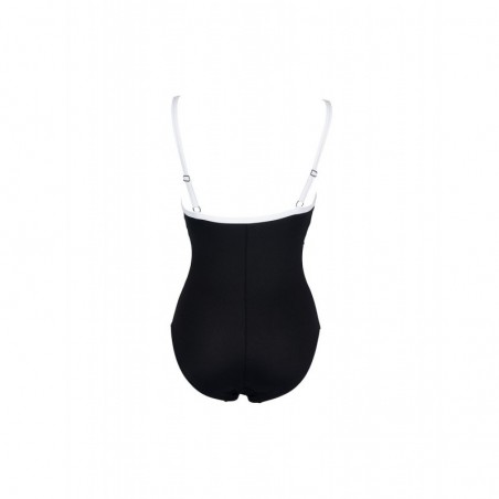 Maillot de bain 1 pièce femme fines bretelles décolleté rond noir et blanc