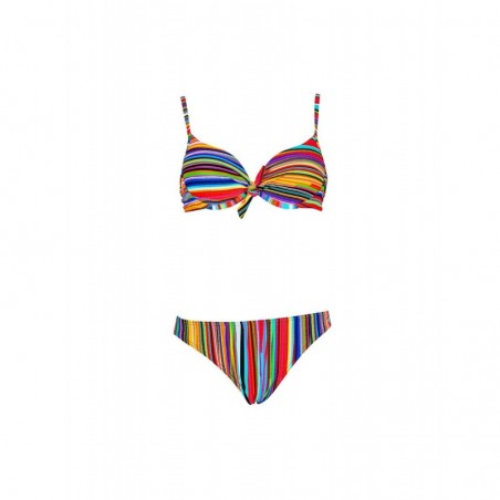 Haut de maillot de bain femme balconnet à coques bonnet C rayures multicolores