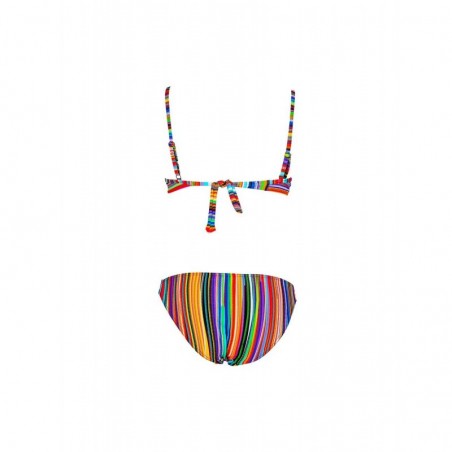 Haut de maillot de bain femme balconnet à coques bonnet C rayures multicolores