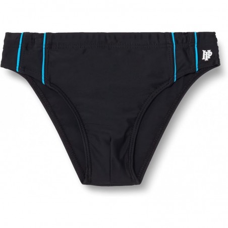 Slip Maillot de bain garcon uni noir liserai turquoise permanent basic et sport