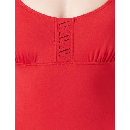 Maillot de bain 1 pièce uni rouge gainant, décolleté arrondi et bretelles réglables, du 36 au 52