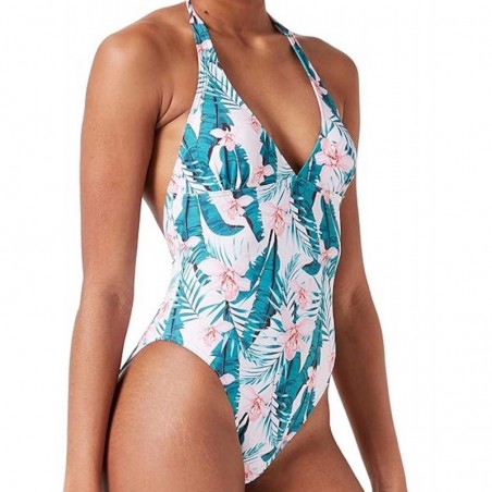 Maillot de bain 1 pièce, fond rose, motif floral, du 36 au 46