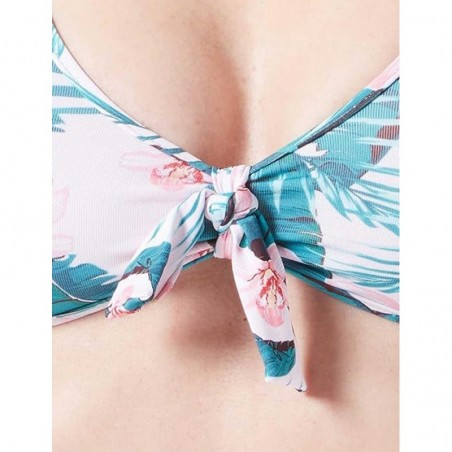 Maillot 2 pièces brassière motif floral rose et culotte brésilienne à nouer taille 34 à 46 - Gamme mère-fille