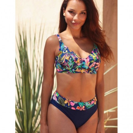 Ensemble bikini imprimé floral, culotte haute à revers, bonnet D à armatures, taille 38 à 50