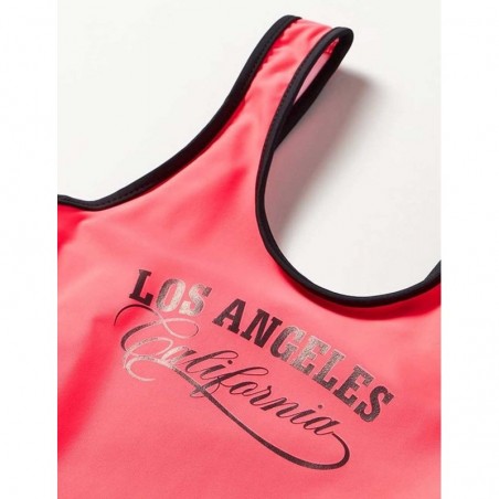 Maillot de bain 1 pièce fille uni corail fluo, Los Angeles, 6 à 16 ans