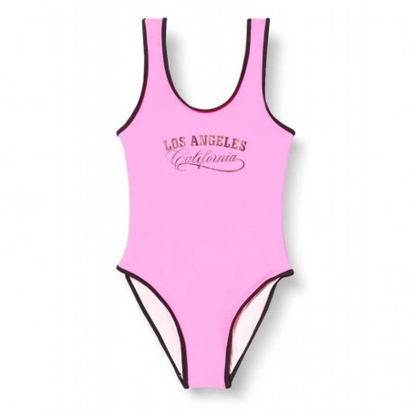 Maillot de bain 1 pièce fille uni rose fluo, Los Angeles, 6 à 16 ans