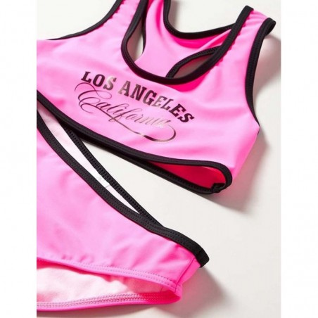 Maillot 2 pièces brassière uni rose fluo, Los Angeles,  6 ans-14 ans