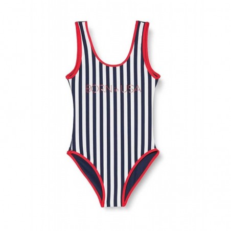 Maillot 1 pièce fille rayé marine et blanc - 6 à 16 ans