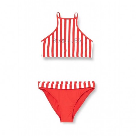 Maillot de bain fille deux pièces rayures rouges, tailles 6 à 16 ans