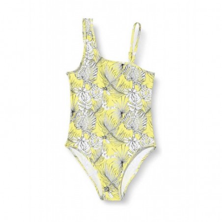 Maillot une pièce fille floral jaune, 6 à 16 ans - Gamme mère-fille