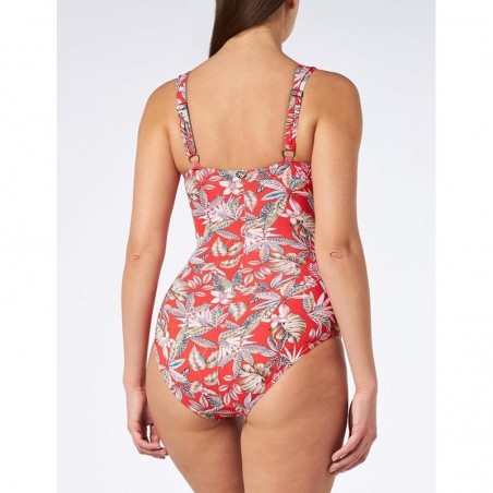 Maillot de bain une pièce gainant floral rouge  - Bonnet C - 38 au 52