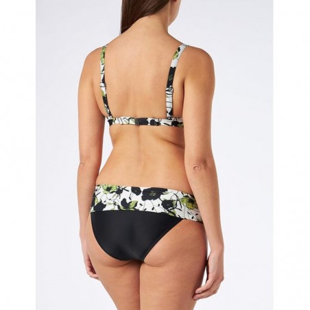 Maillot 2 pièces noir et floral culotte à revers, bonnet C armatures, 36 au 46