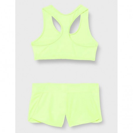 Maillot 2 pièces - Brassière dos nageur & Shorty uni jaune fluo, tailles 4 à 14 ans