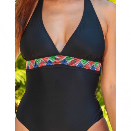 Maillot 1 pièce dos nu, décolleté en V, avec motif géométrique – dispo en 36 et 38