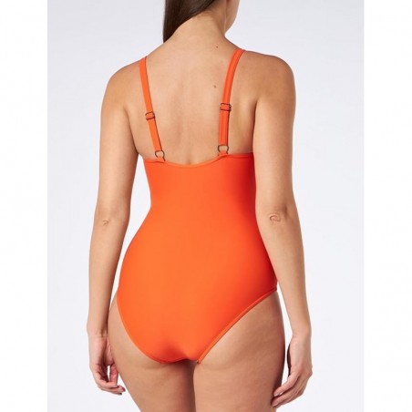 Maillot 1 pièce gainant uni orange, bretelles réglables - Bonnet C - 36 au 52