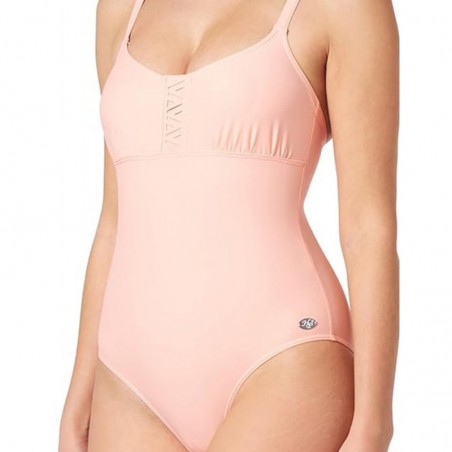 Maillot 1 pièce gainant rose poudré, bretelles réglables - Bonnet C - 36 au 52