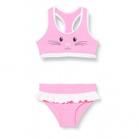 2 pièces fillette brassière rose et blanc chat,  2 ans - 8 ans