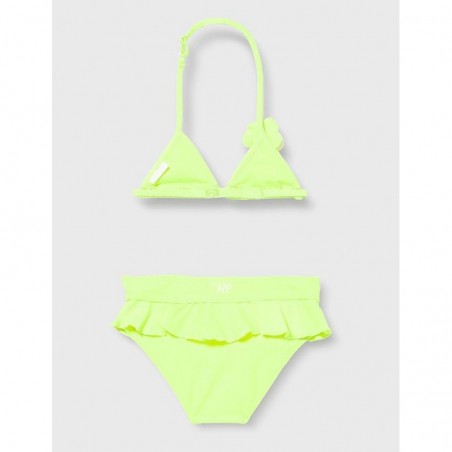 Maillot 2 pièces fillette jaune fluo détail fleur 2-8 ans