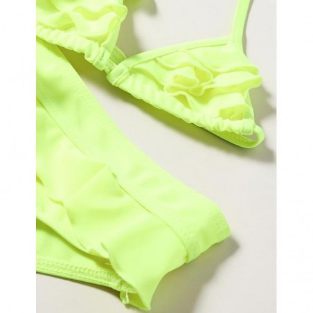 Maillot 2 pièces fillette jaune fluo détail fleur 2-8 ans