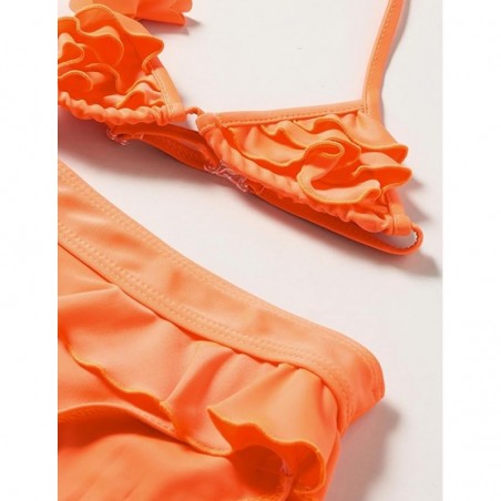 Maillot 2 pièces fillette orange fluo détail fleur 2-8 ans