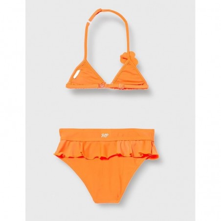 Maillot 2 pièces fillette orange fluo détail fleur 2-8 ans