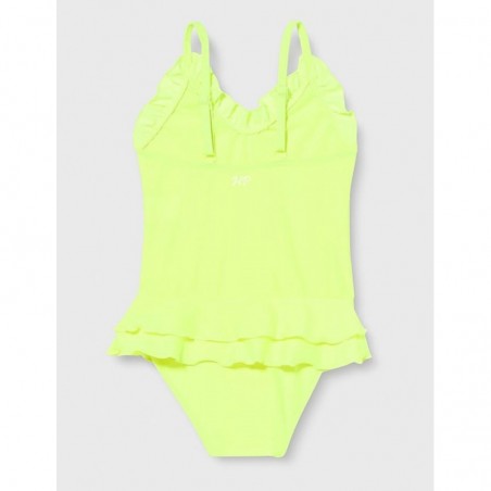 Maillot 1 pièce fillette jaune fluo à volants 2-8 ans