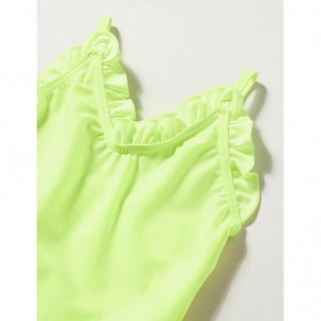 Maillot 1 pièce fillette jaune fluo à volants 2-8 ans