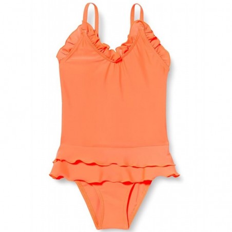 Maillot 1 pièce fillette orange fluo à volants 2-8 ans