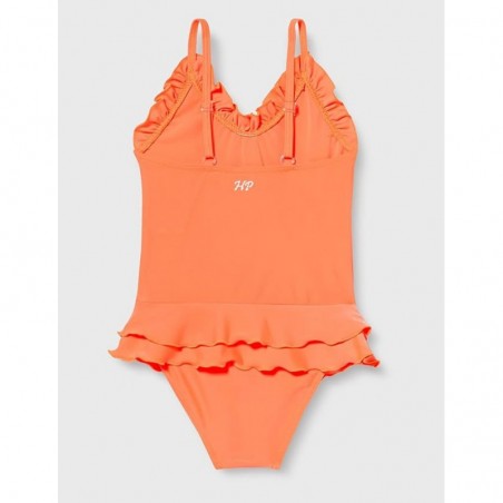 Maillot 1 pièce fillette orange fluo à volants 2-8 ans