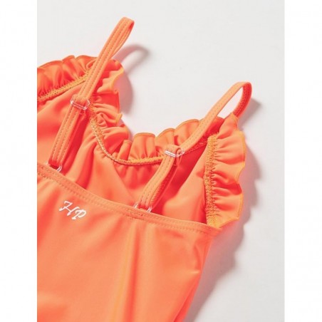 Maillot 1 pièce fillette orange fluo à volants 2-8 ans