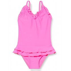 Maillot 1 pièce fillette rose fluo à volants 2-8 ans