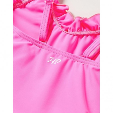 Maillot 1 pièce fillette rose fluo à volants 2-8 ans