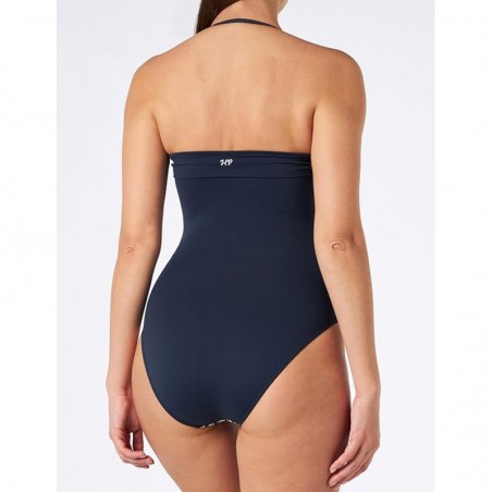 Maillot de bain 1 pièce bustier noir avec lamination argent, dos droit, du 36 au 46