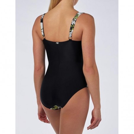 Maillot de bain 1 pièce gainant floral vert & noir  - Bonnet C - 38 au 52