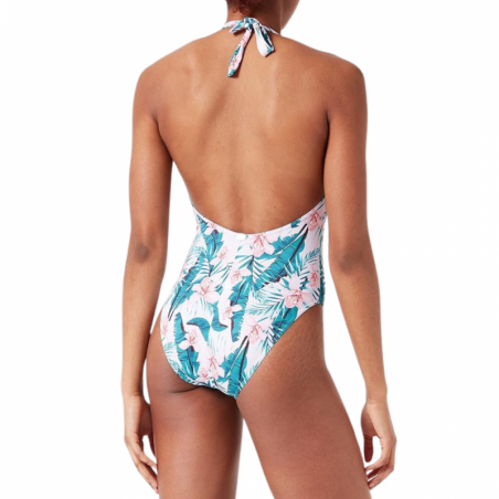 Maillot de bain 1 pièce, fond rose, motif floral, du 36 au 46