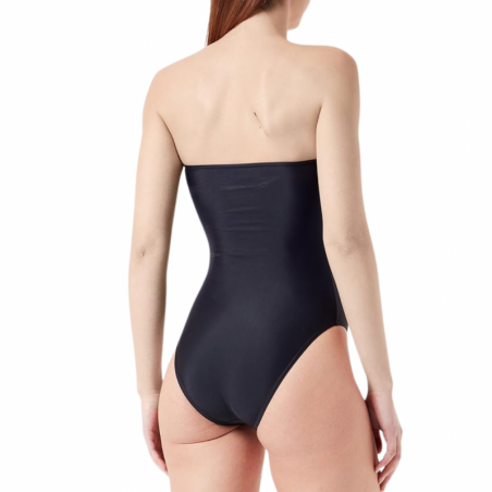 Maillot une pièce bustier en tissu recyclé noir avec motif argenté, taille 36 à 46