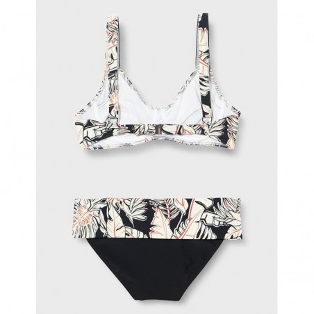 Ensemble bikini noir & blanc imprimé floral, bonnet C à armatures, taille 38 à 50