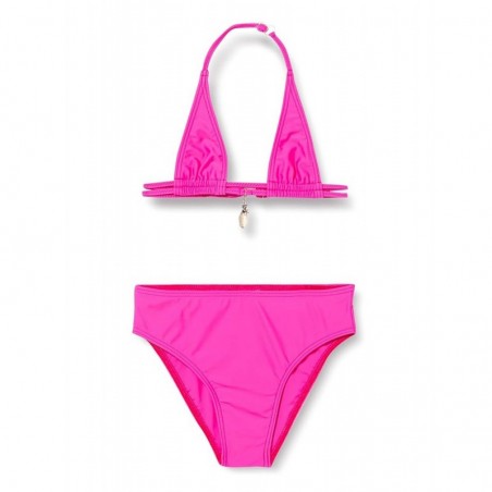 Maillot de bain 2 pièces fille rose, haut triangle bijoux, culotte classique, 6 à 16 ans