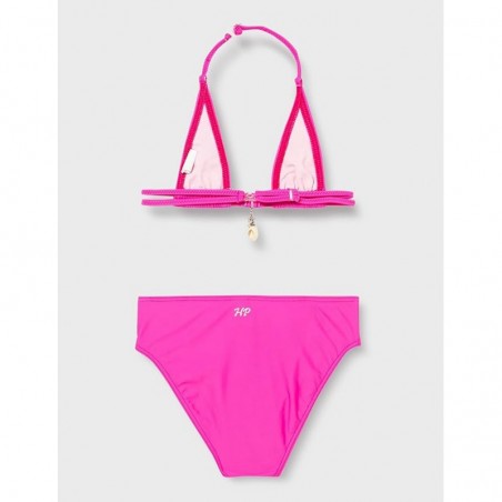 Maillot de bain 2 pièces fille rose, haut triangle bijoux, culotte classique, 6 à 16 ans