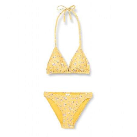 Maillot 2 pièces jaune motif floral haut triangle culotte classique, tailles 34 à 46