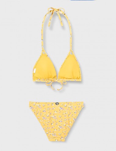 Maillot 2 pièces jaune motif floral haut triangle culotte classique, taille 34 à 46 - Dos