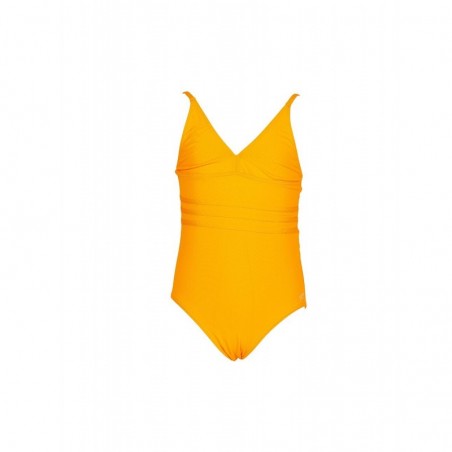 Maillot de bain 1 pièce fillette décolleté V uni jaune