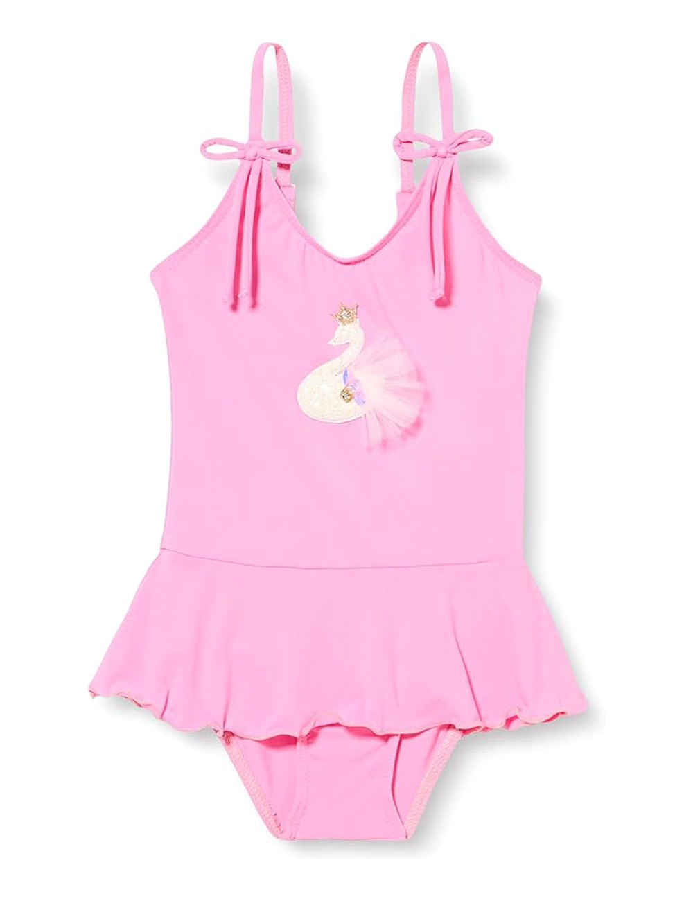 Maillot 1 pièce fillette rose motif cygne et volant - 2 au 8 ans